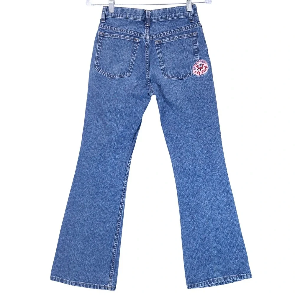 Vtg Gap Kids Floral Embroidered Flare Stretch Jeans Girls 14 Adjustable Blue Y2K
